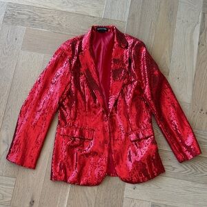 Vibrant Red Sequin Blazer
